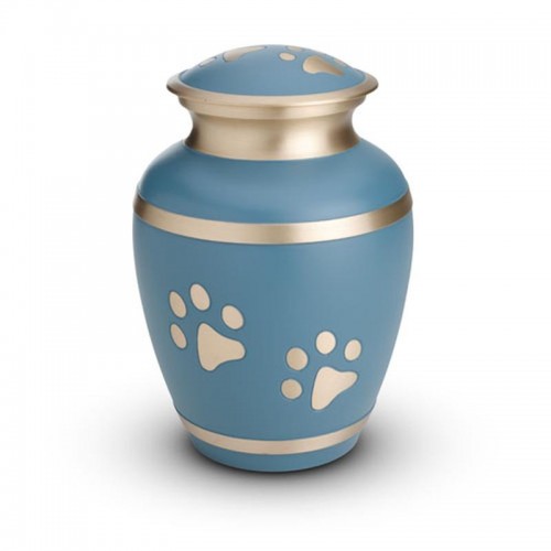 Brass - Pet Cremation Ashes Urn 1.0 Litre (Blue with Gold Pawprints)